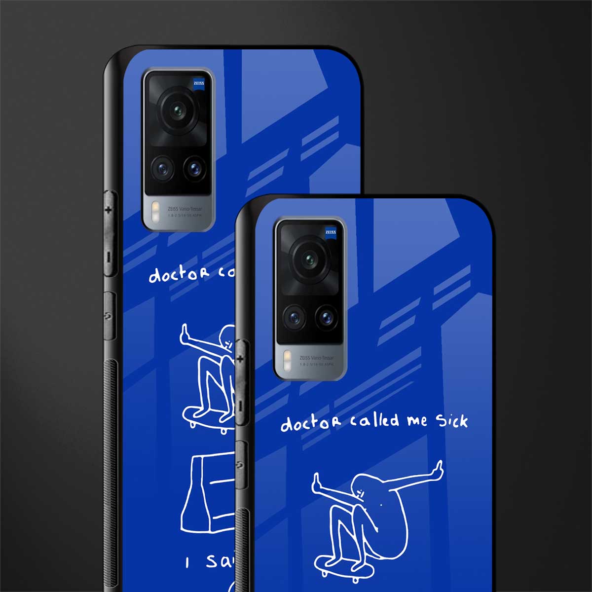 sick skateboarder blue doodle glass case for vivo x60 image-2