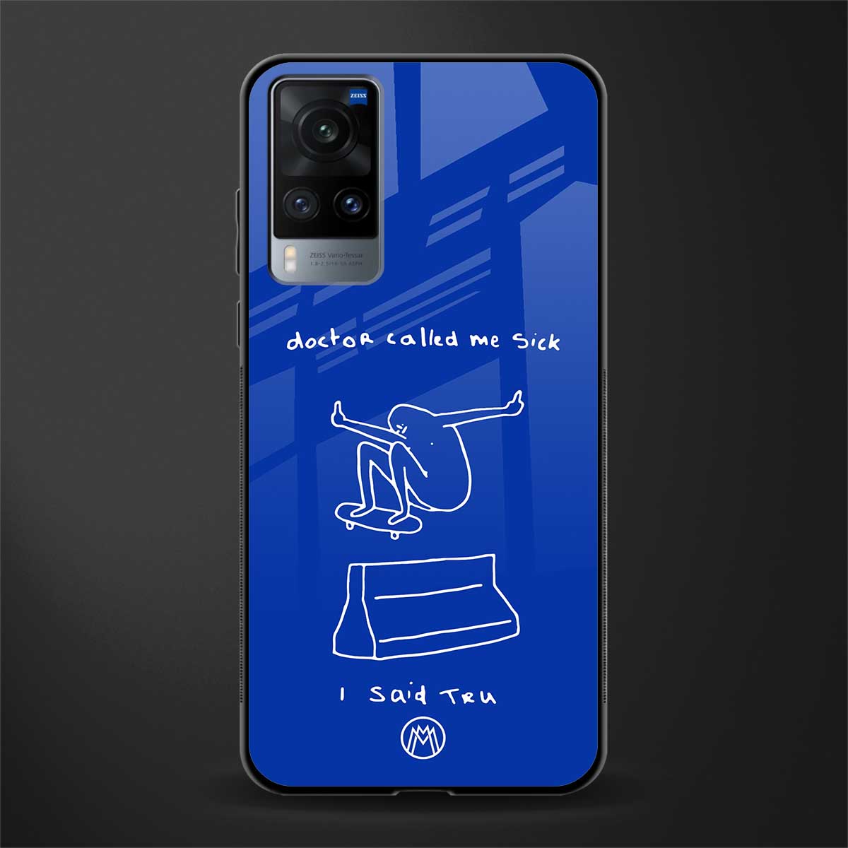 sick skateboarder blue doodle glass case for vivo x60 image