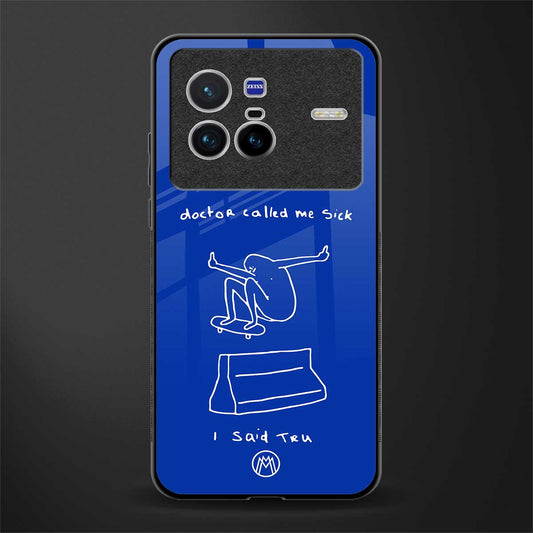 sick skateboarder blue doodle glass case for vivo x80 image