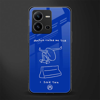 sick skateboarder blue doodle back phone cover | glass case for vivo v25-5g
