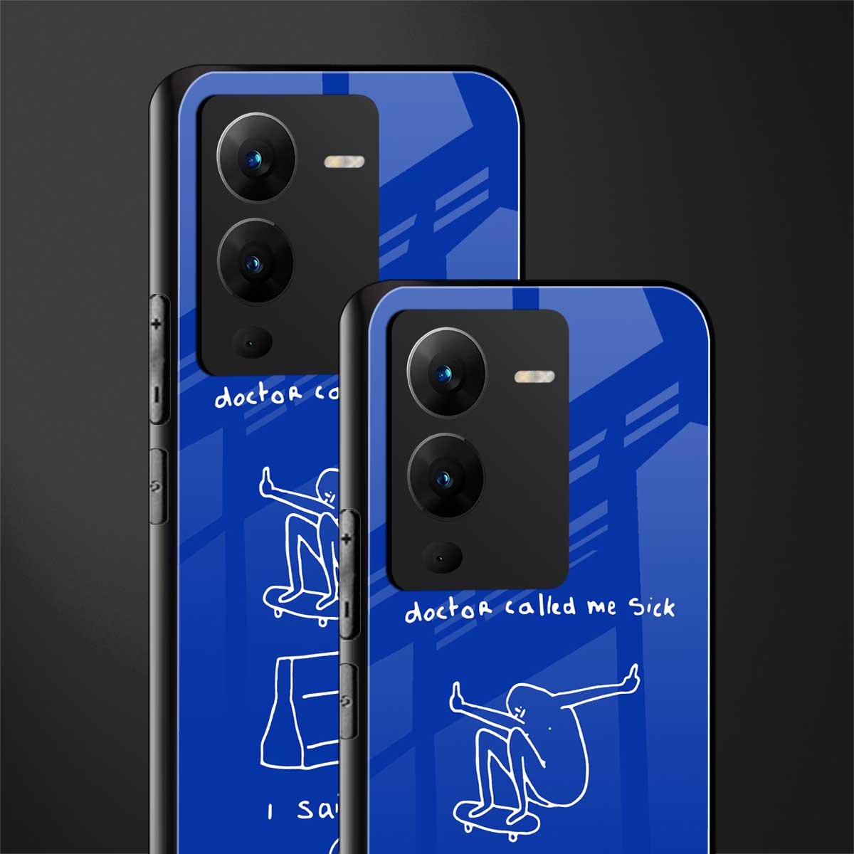 sick skateboarder blue doodle back phone cover | glass case for vivo v25 pro 5g