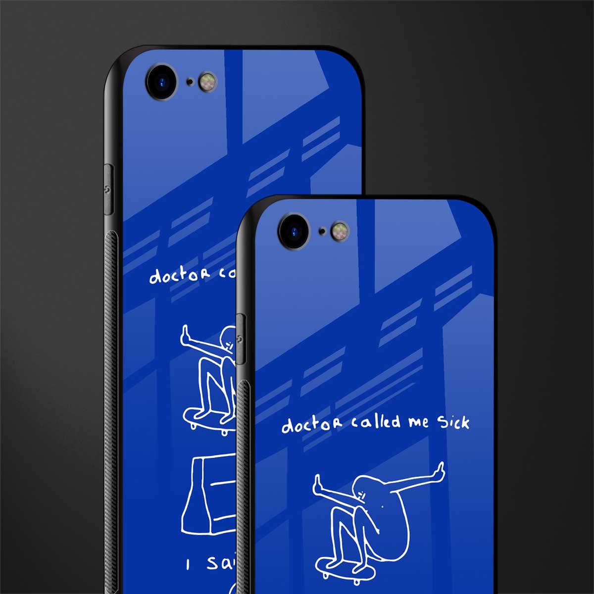 sick skateboarder blue doodle glass case for iphone 8 image-2