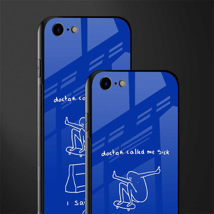 sick skateboarder blue doodle glass case for iphone 8 image-2