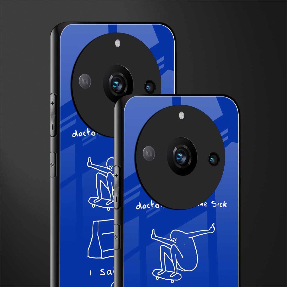 sick skateboarder blue doodle back phone cover | glass case for realme 11 pro 5g