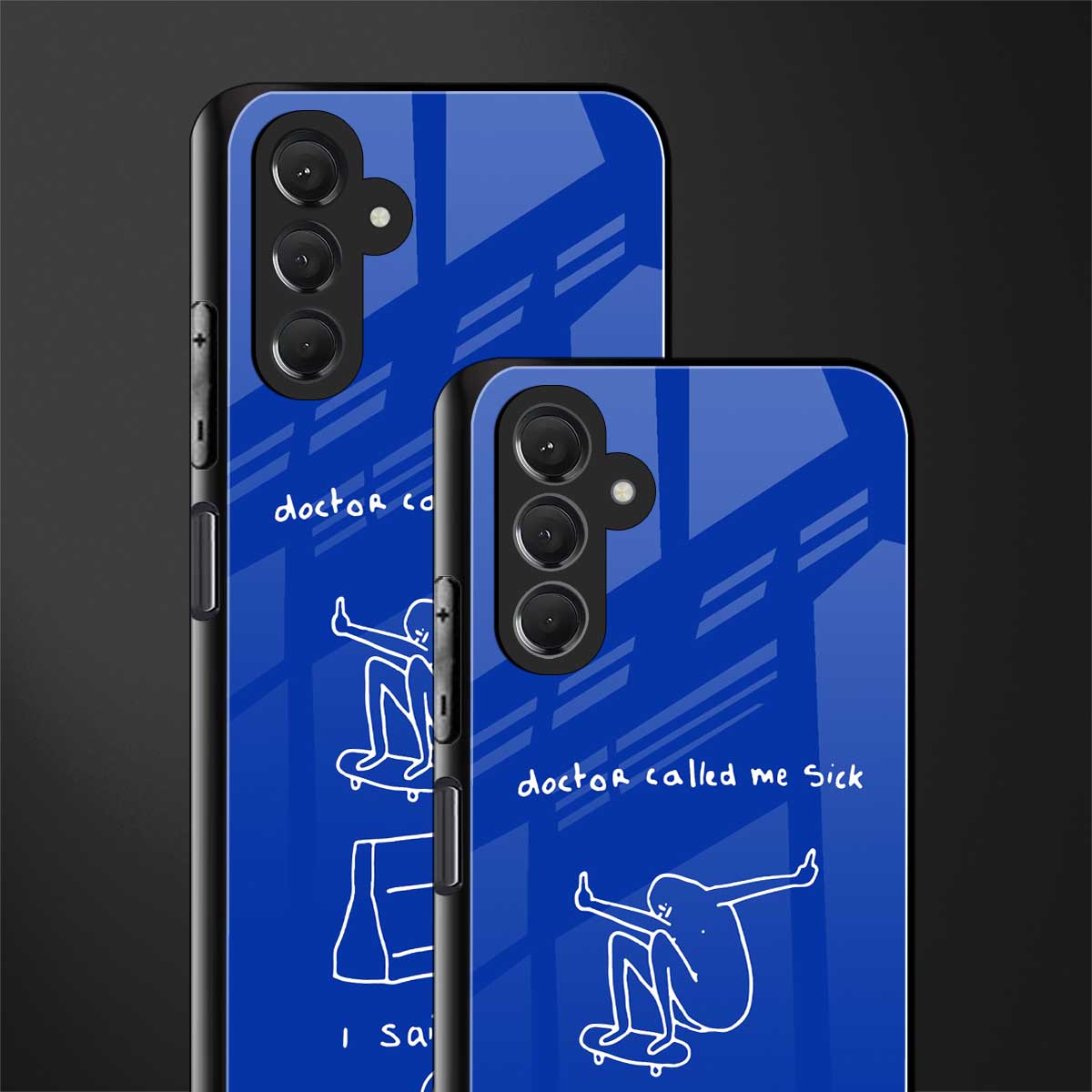 sick skateboarder blue doodle back phone cover | glass case for samsun galaxy a24 4g