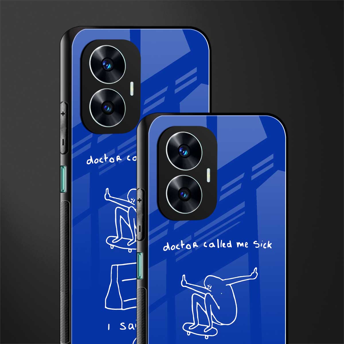 sick skateboarder blue doodle back phone cover | glass case for realme c55