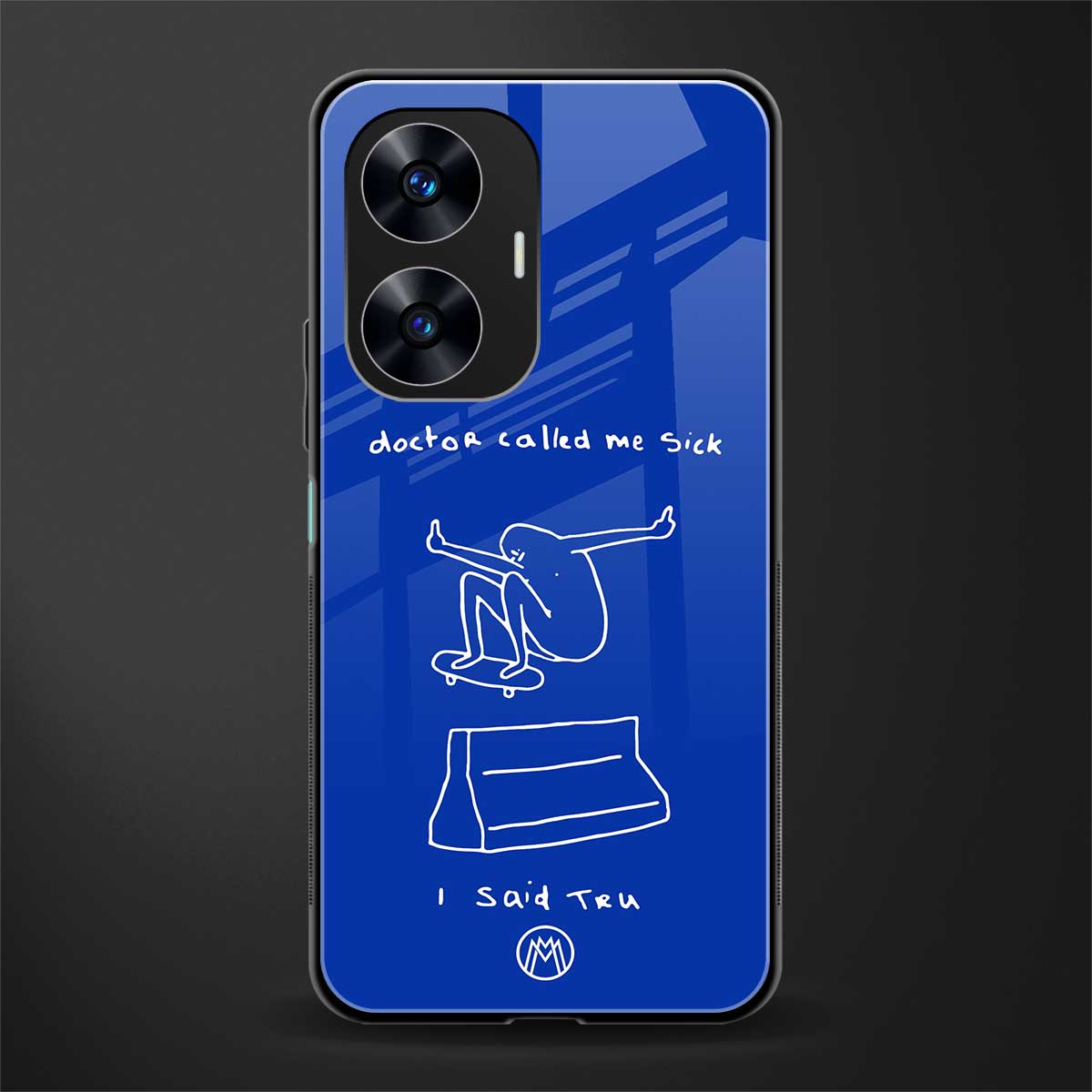 sick skateboarder blue doodle back phone cover | glass case for realme c55