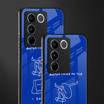 sick skateboarder blue doodle back phone cover | glass case for vivo v27 pro 5g
