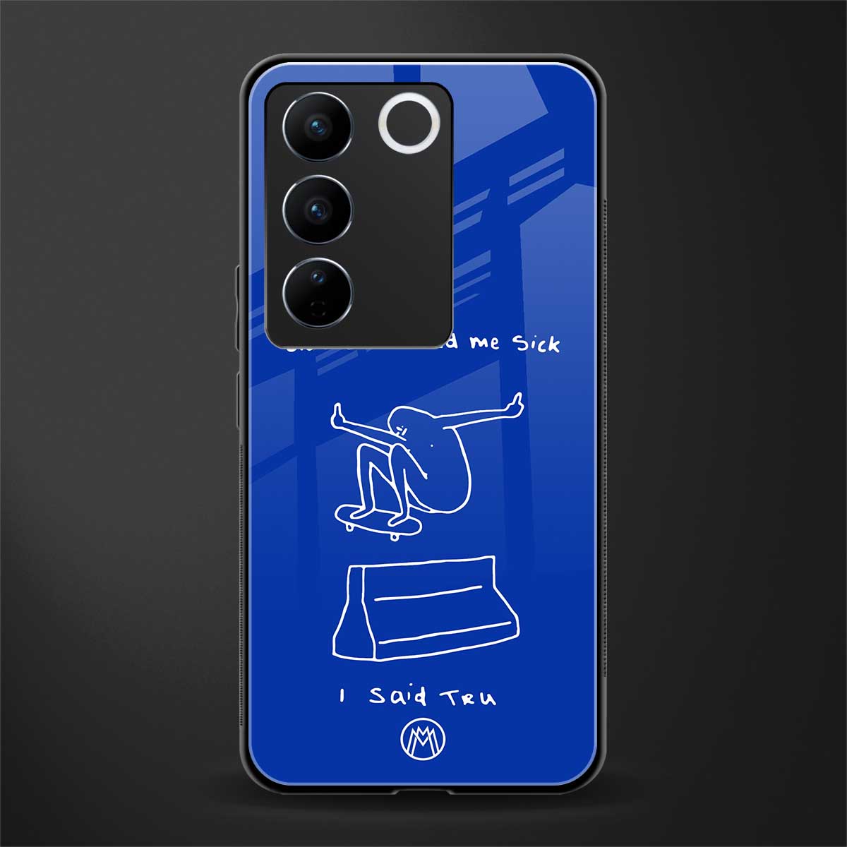sick skateboarder blue doodle back phone cover | glass case for vivo v27 pro 5g