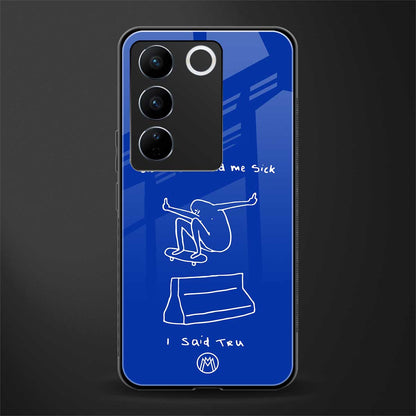 sick skateboarder blue doodle back phone cover | glass case for vivo v27 pro 5g