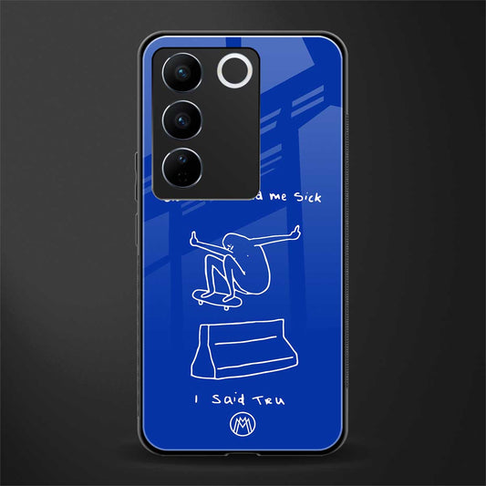 sick skateboarder blue doodle back phone cover | glass case for vivo v27 pro 5g
