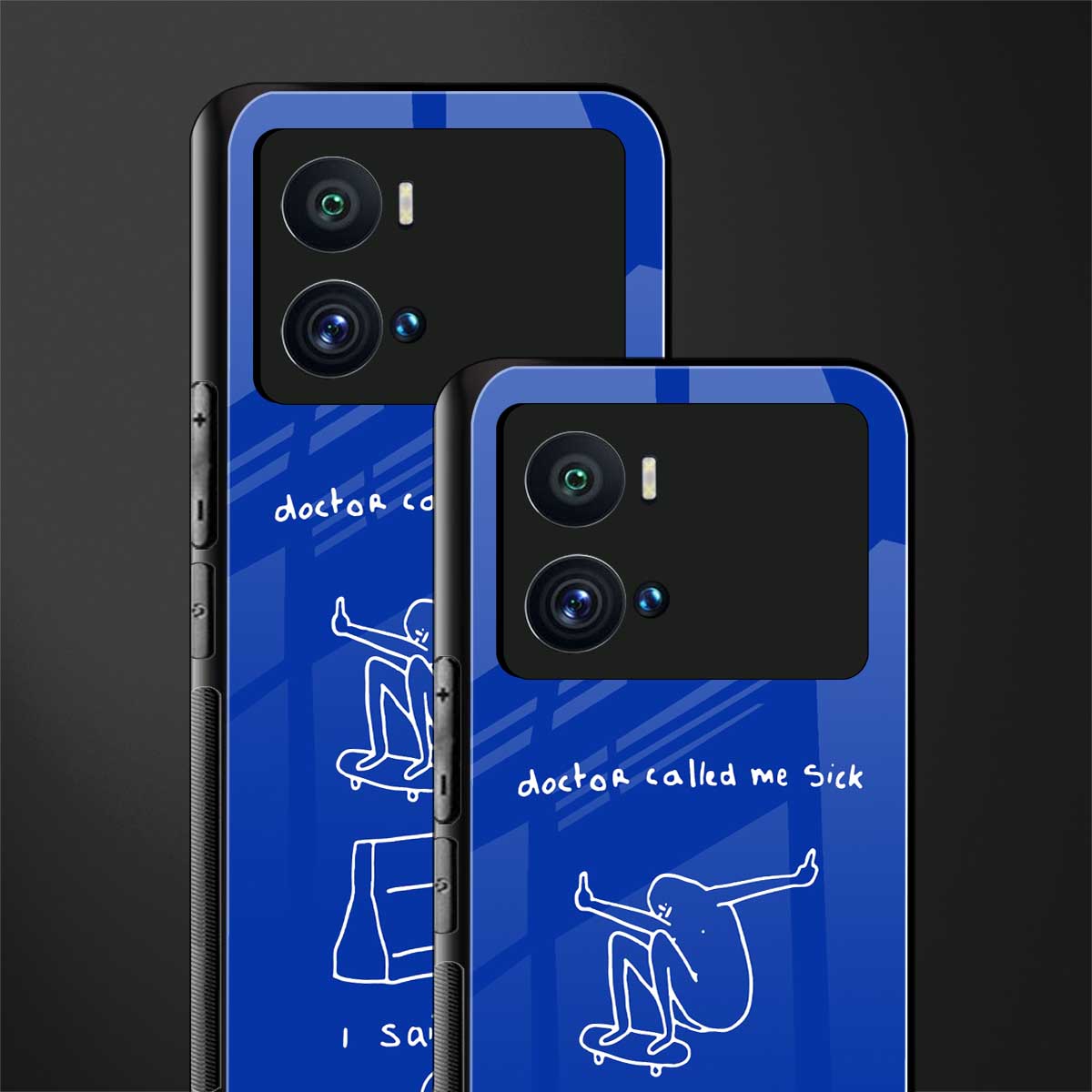 sick skateboarder blue doodle back phone cover | glass case for iQOO 9 Pro