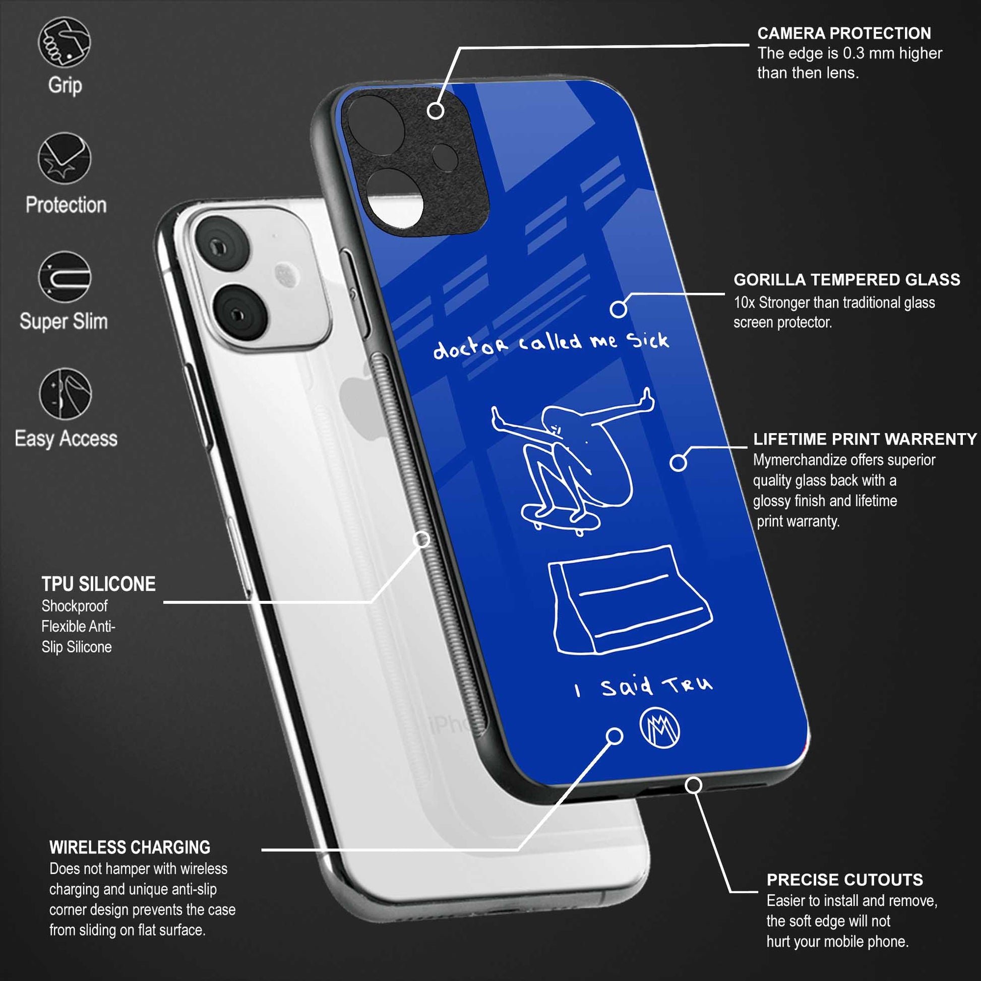 sick skateboarder blue doodle glass case for realme 8i image-4