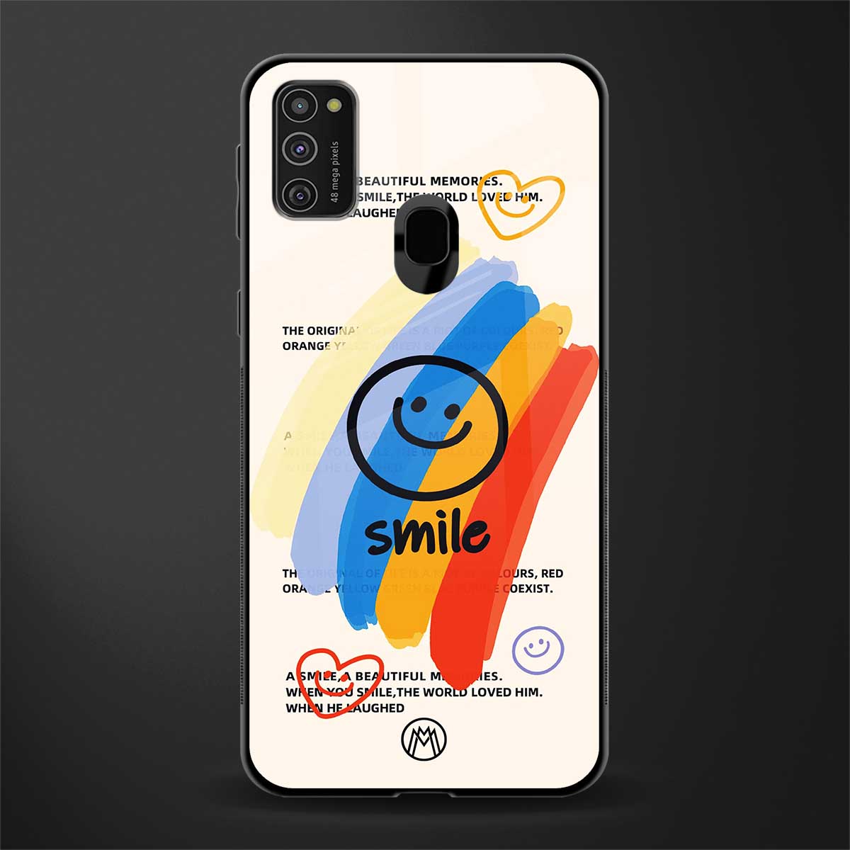 smile colourful glass case for samsung galaxy m21 image