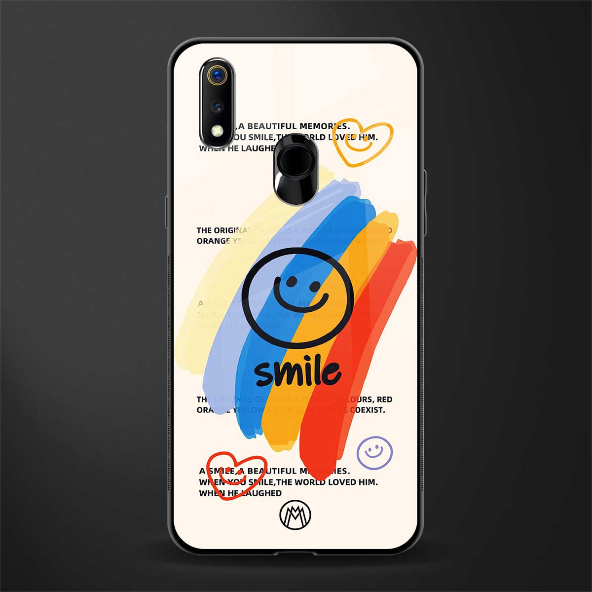 smile colourful glass case for realme 3 pro image