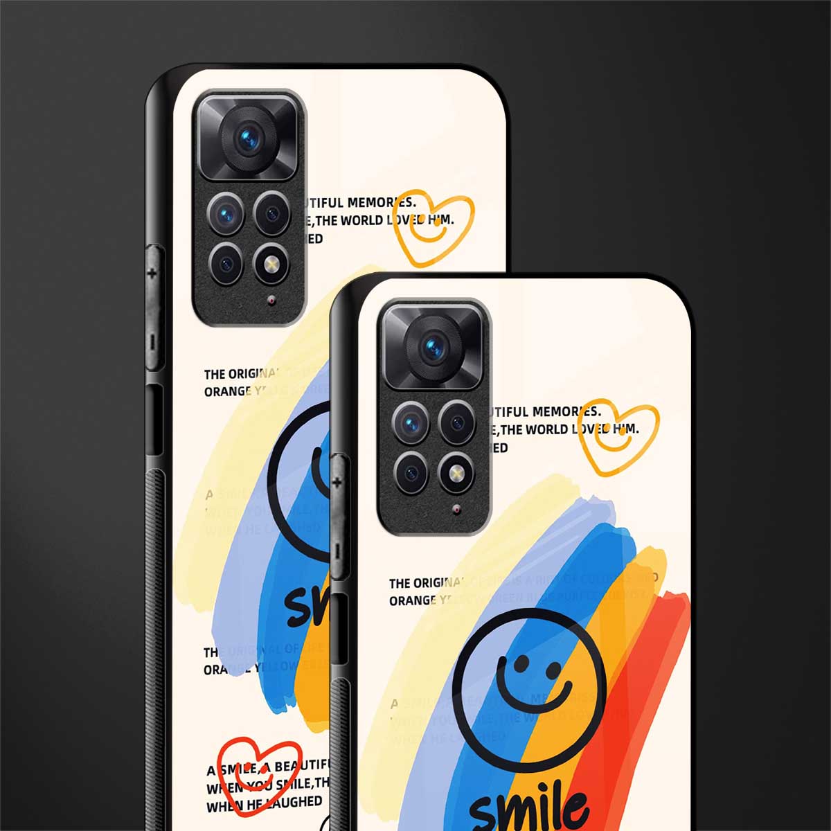 smile colourful back phone cover | glass case for redmi note 11 pro plus 4g/5g