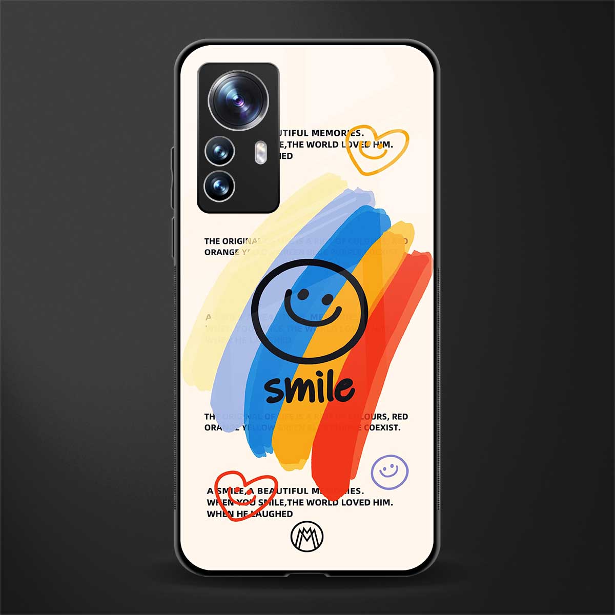 smile colourful back phone cover | glass case for xiaomi 12 pro