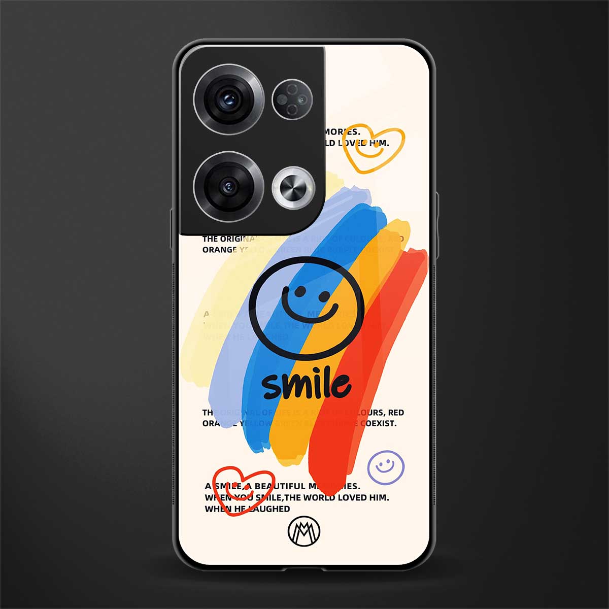 smile colourful back phone cover | glass case for oppo reno 8