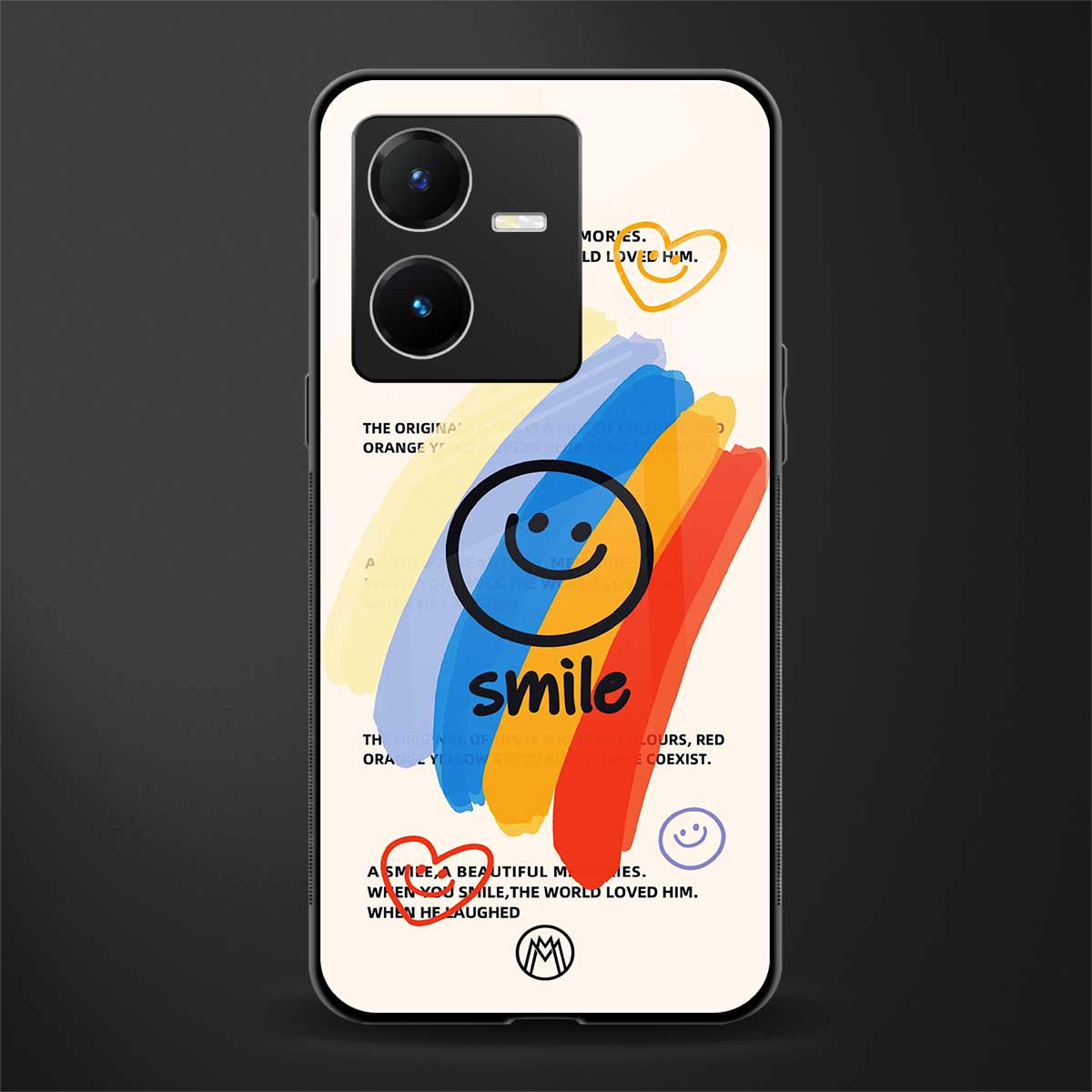smile colourful back phone cover | glass case for vivo y22