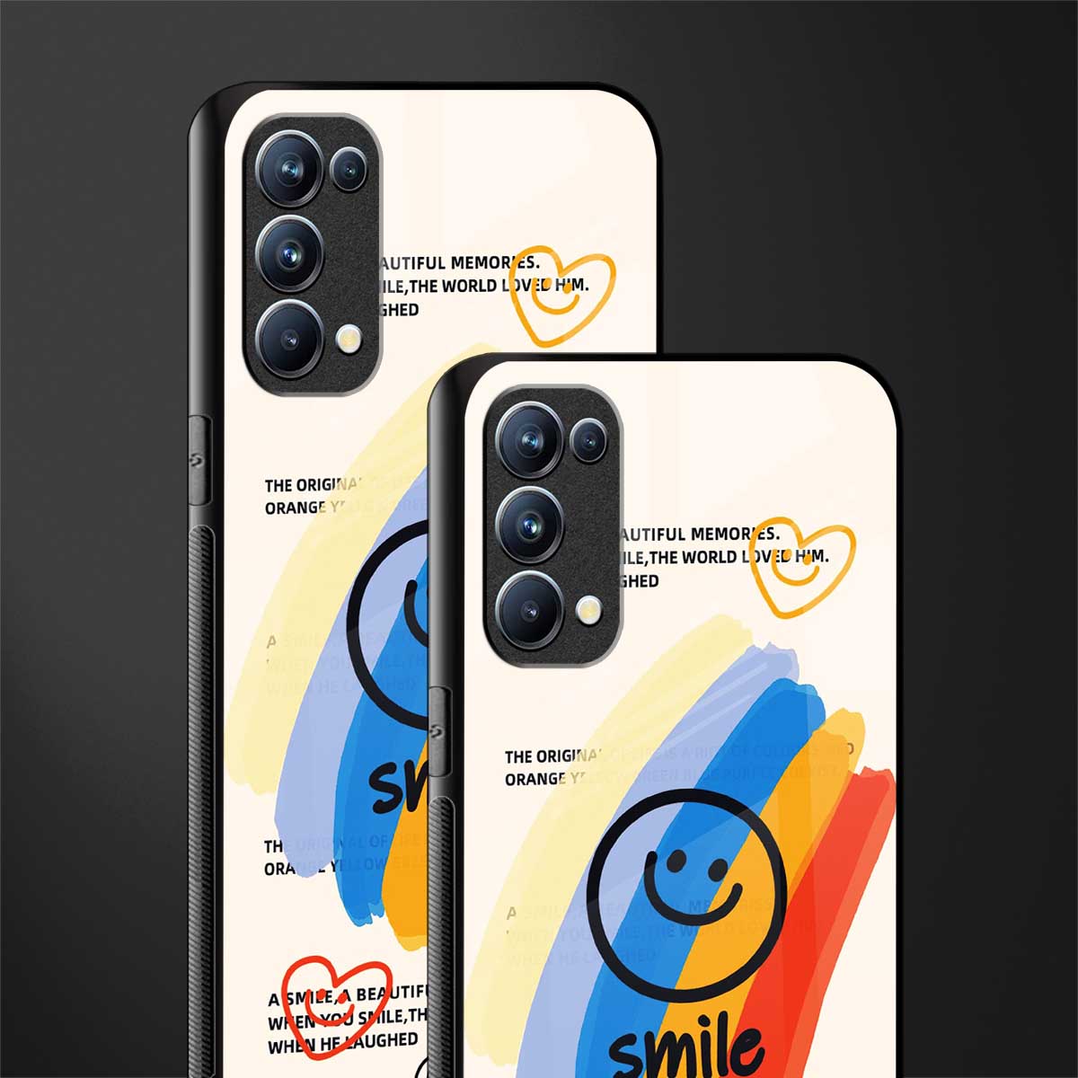 smile colourful back phone cover | glass case for oppo reno 5