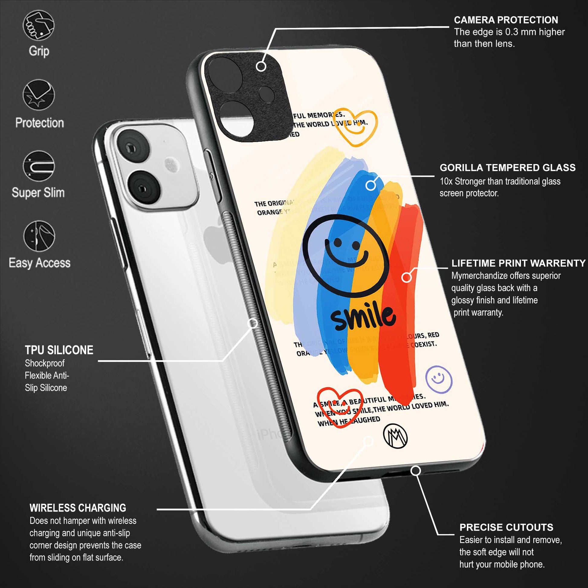 smile colourful glass case for vivo y19 image-4