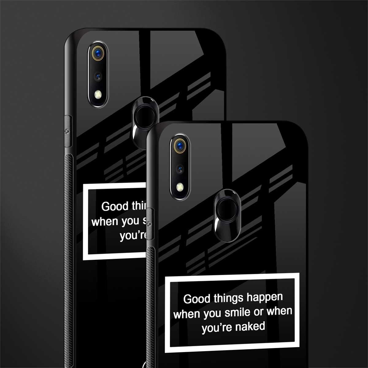 smile or naked black glass case for realme 3 pro image-2