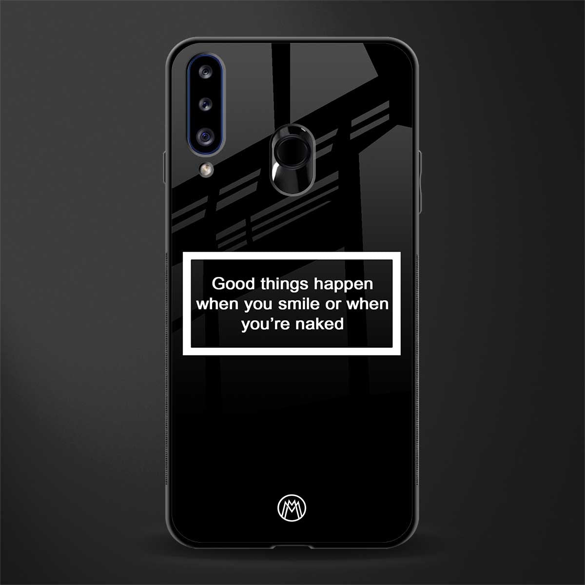 smile or naked black glass case for samsung galaxy a20s image