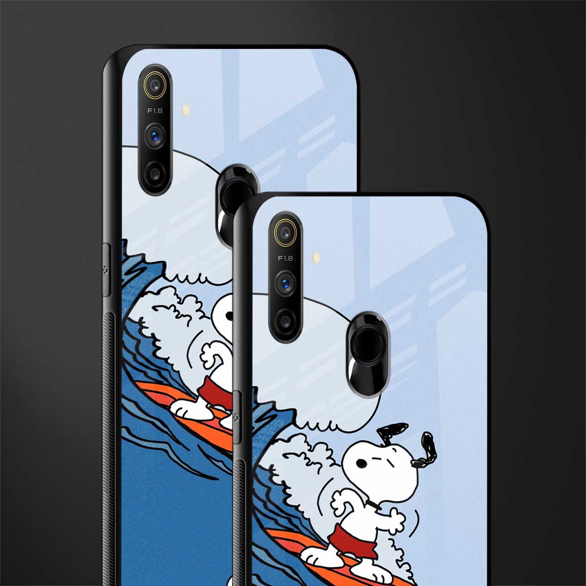 snoopy surfing glass case for realme narzo 10a image-2