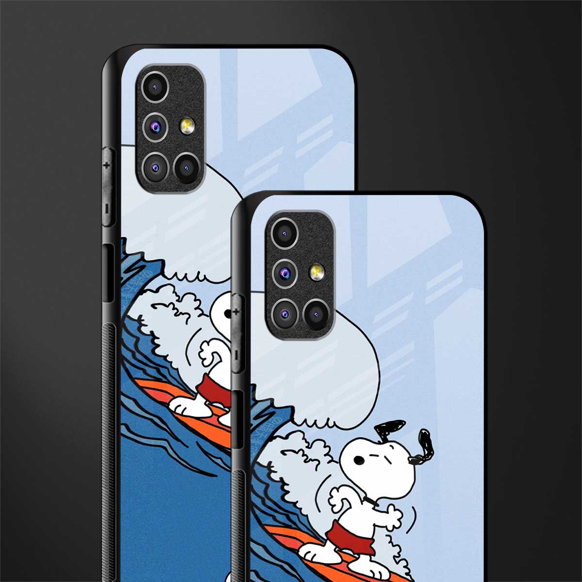 snoopy surfing glass case for samsung galaxy m31s image-2
