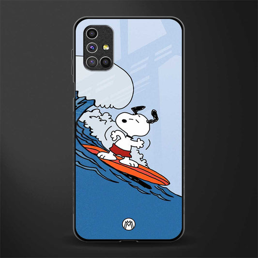 snoopy surfing glass case for samsung galaxy m31s image
