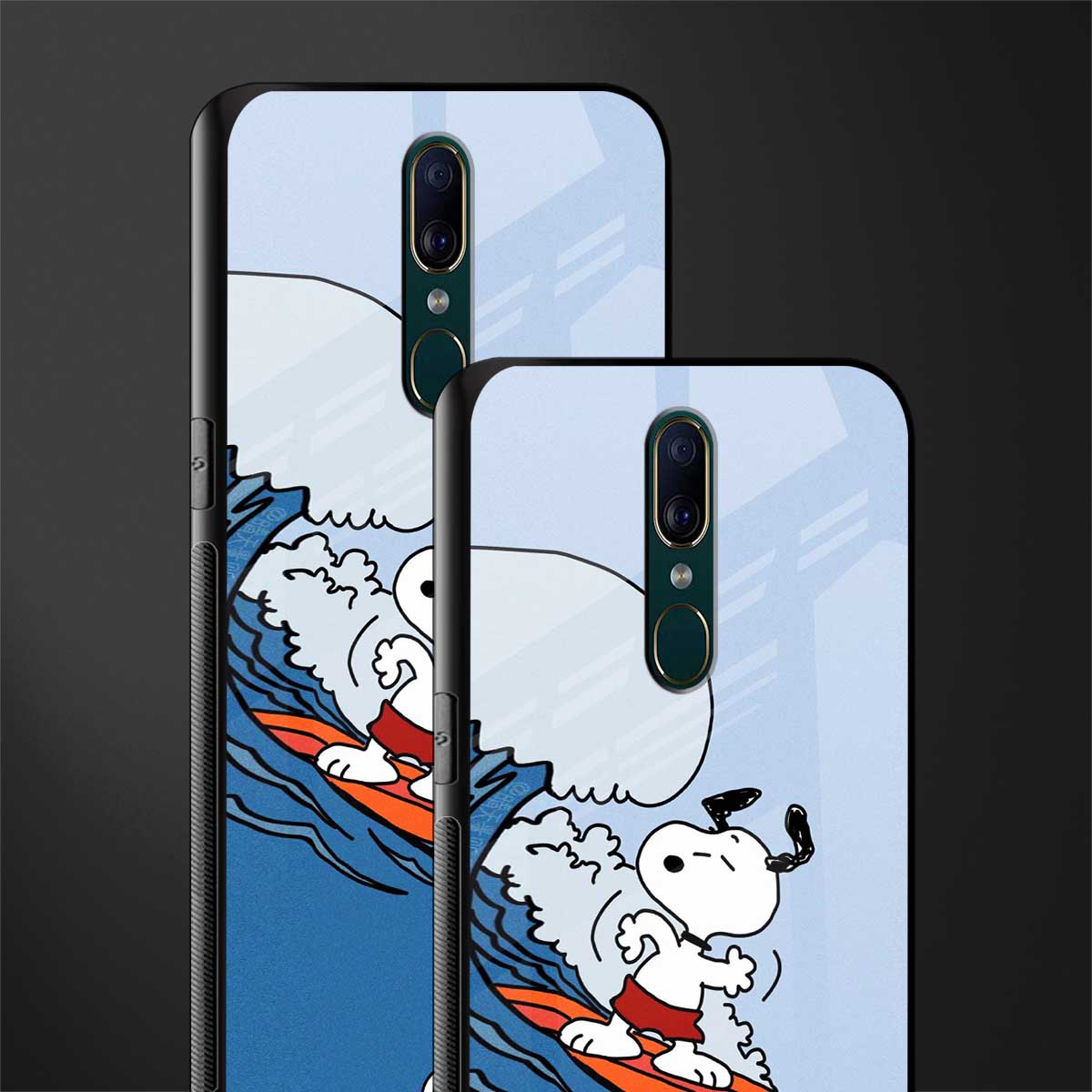 snoopy surfing glass case for oppo a9 image-2