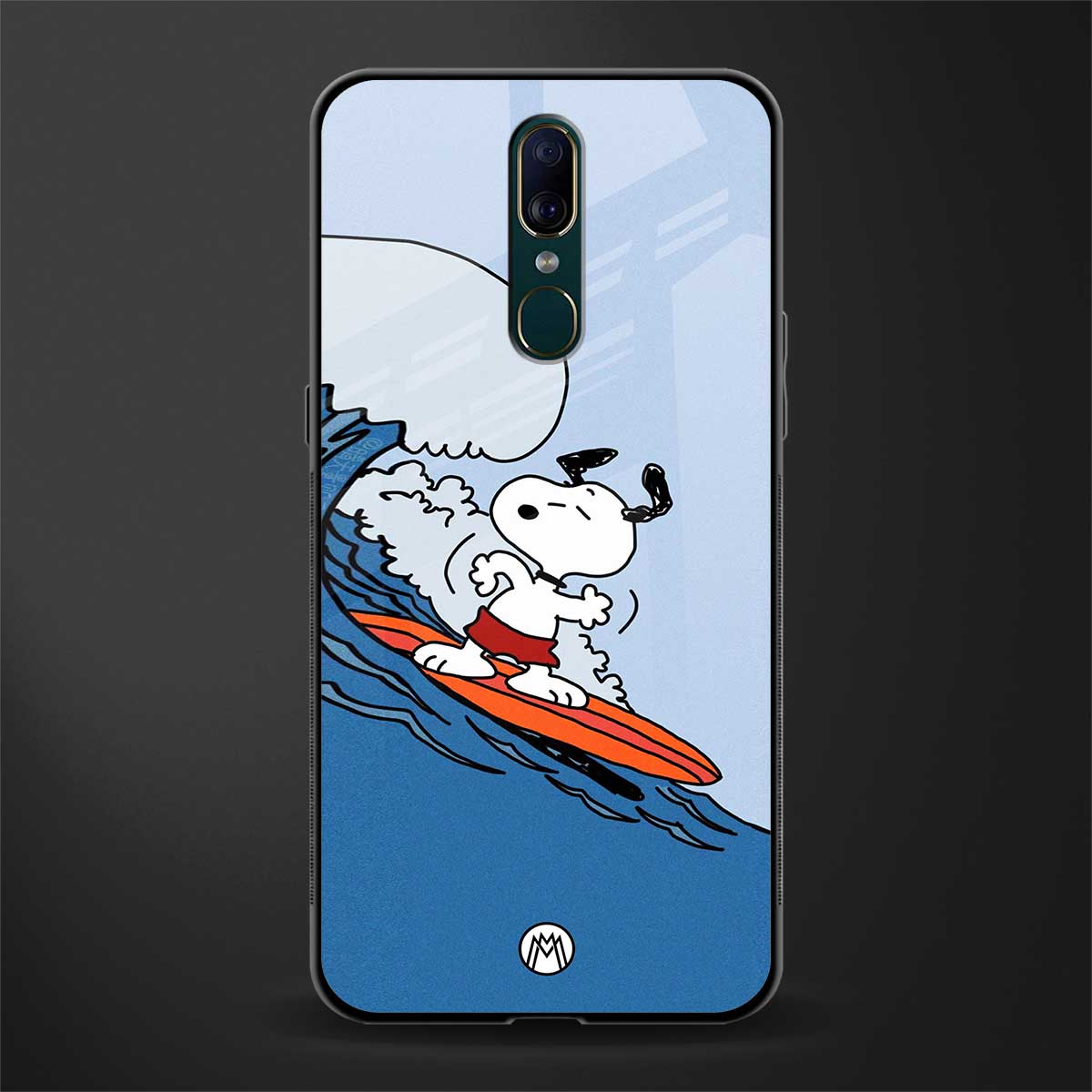 snoopy surfing glass case for oppo a9 image