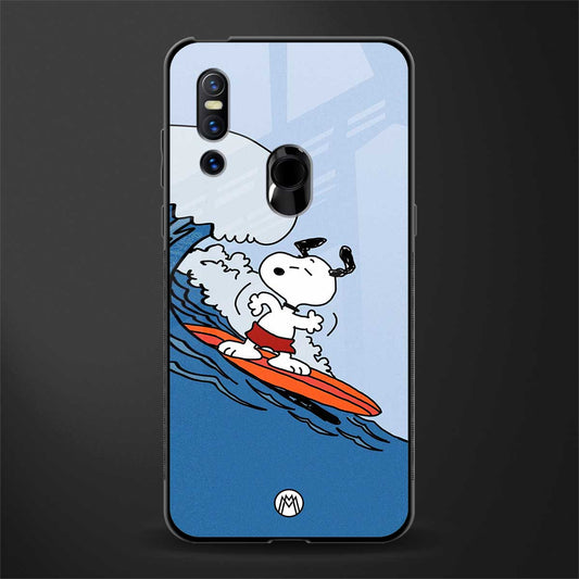 snoopy surfing glass case for vivo v15 image