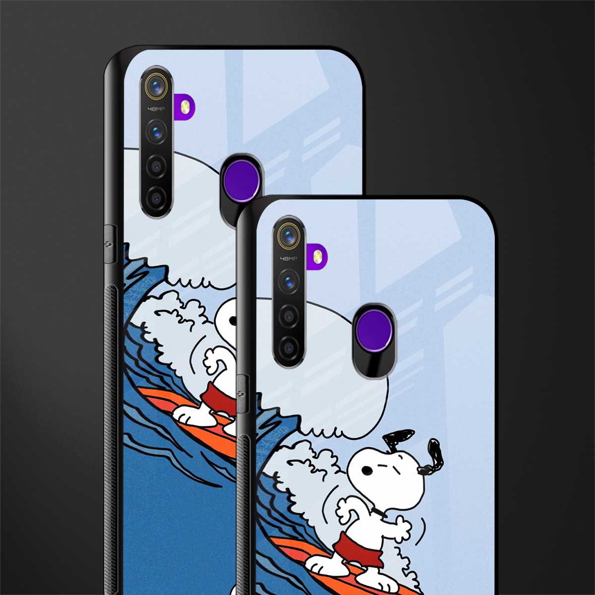 snoopy surfing glass case for realme 5 pro image-2