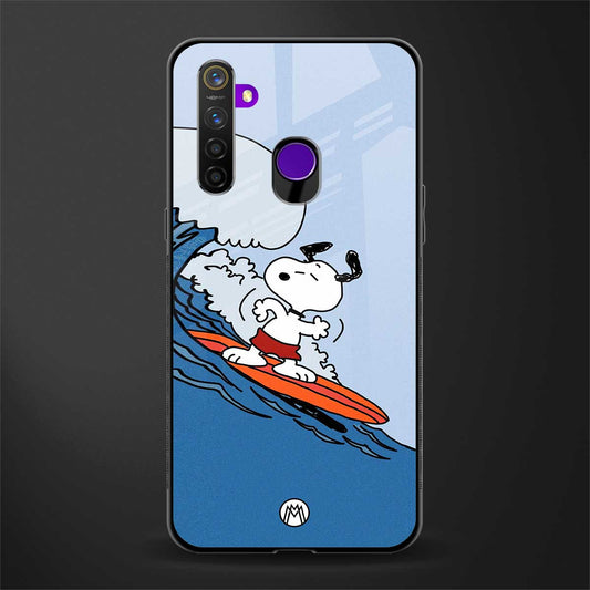 snoopy surfing glass case for realme 5 pro image