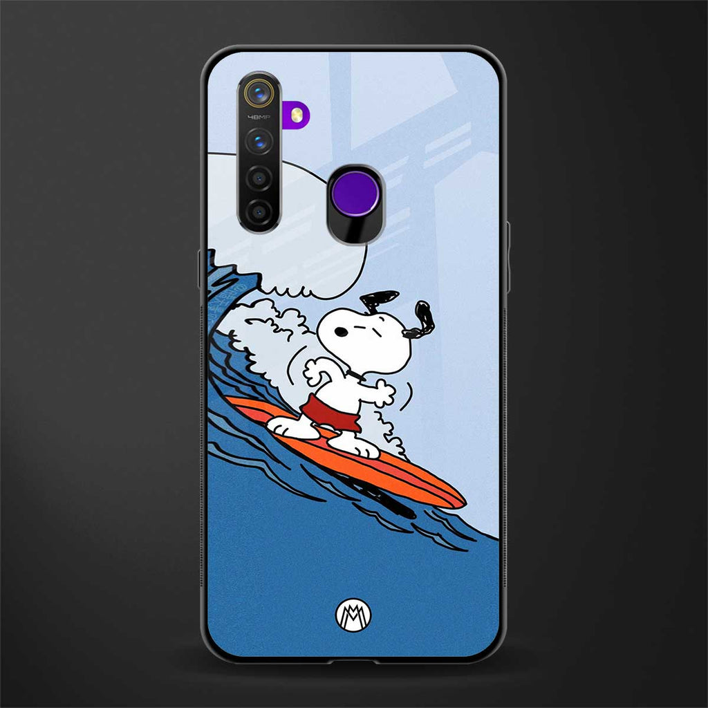 snoopy surfing glass case for realme 5i image