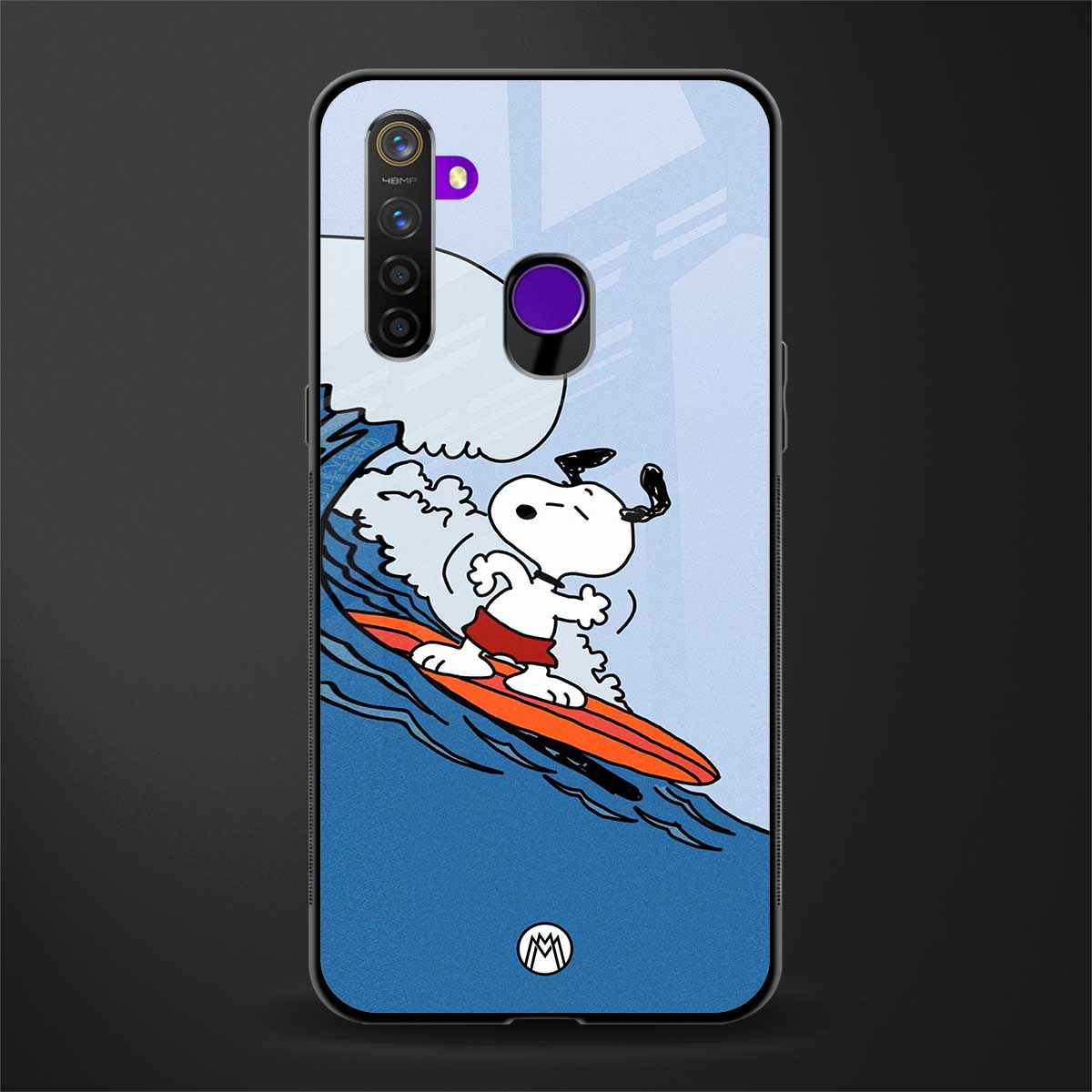 snoopy surfing glass case for realme 5s image
