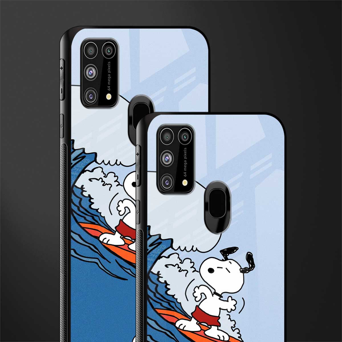 snoopy surfing glass case for samsung galaxy f41 image-2