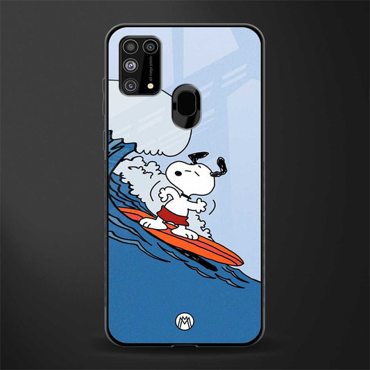 snoopy surfing glass case for samsung galaxy m31 image