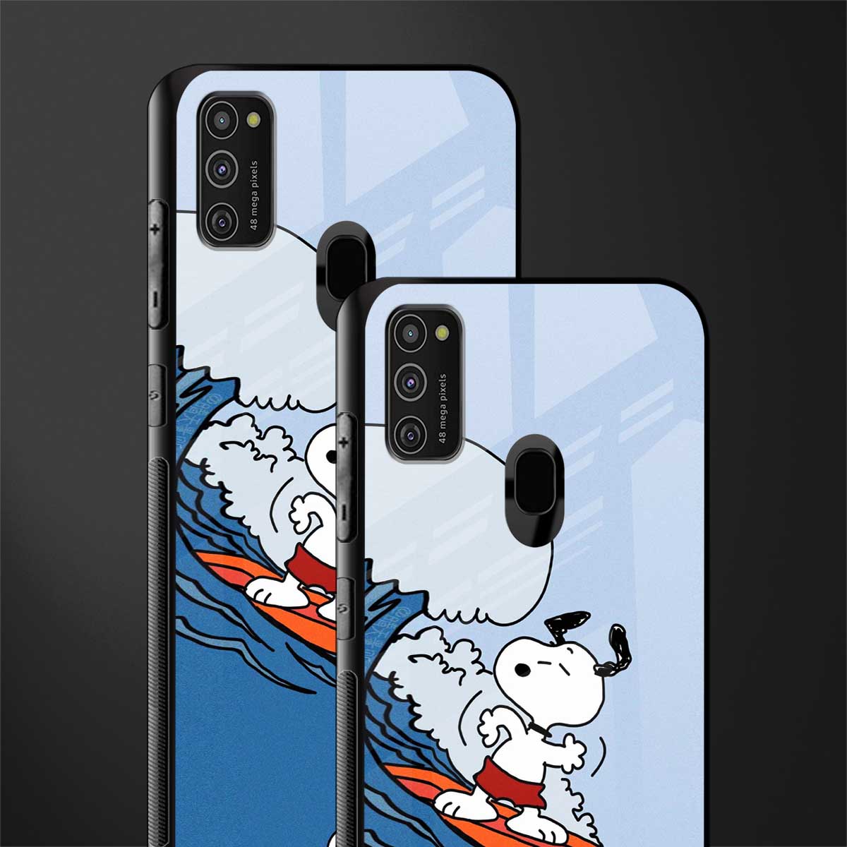 snoopy surfing glass case for samsung galaxy m30s image-2