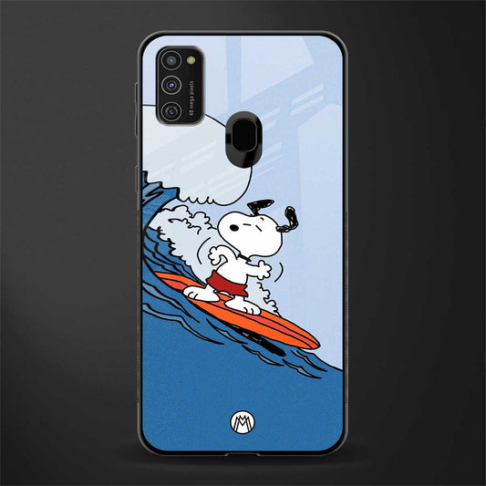snoopy surfing glass case for samsung galaxy m30s image