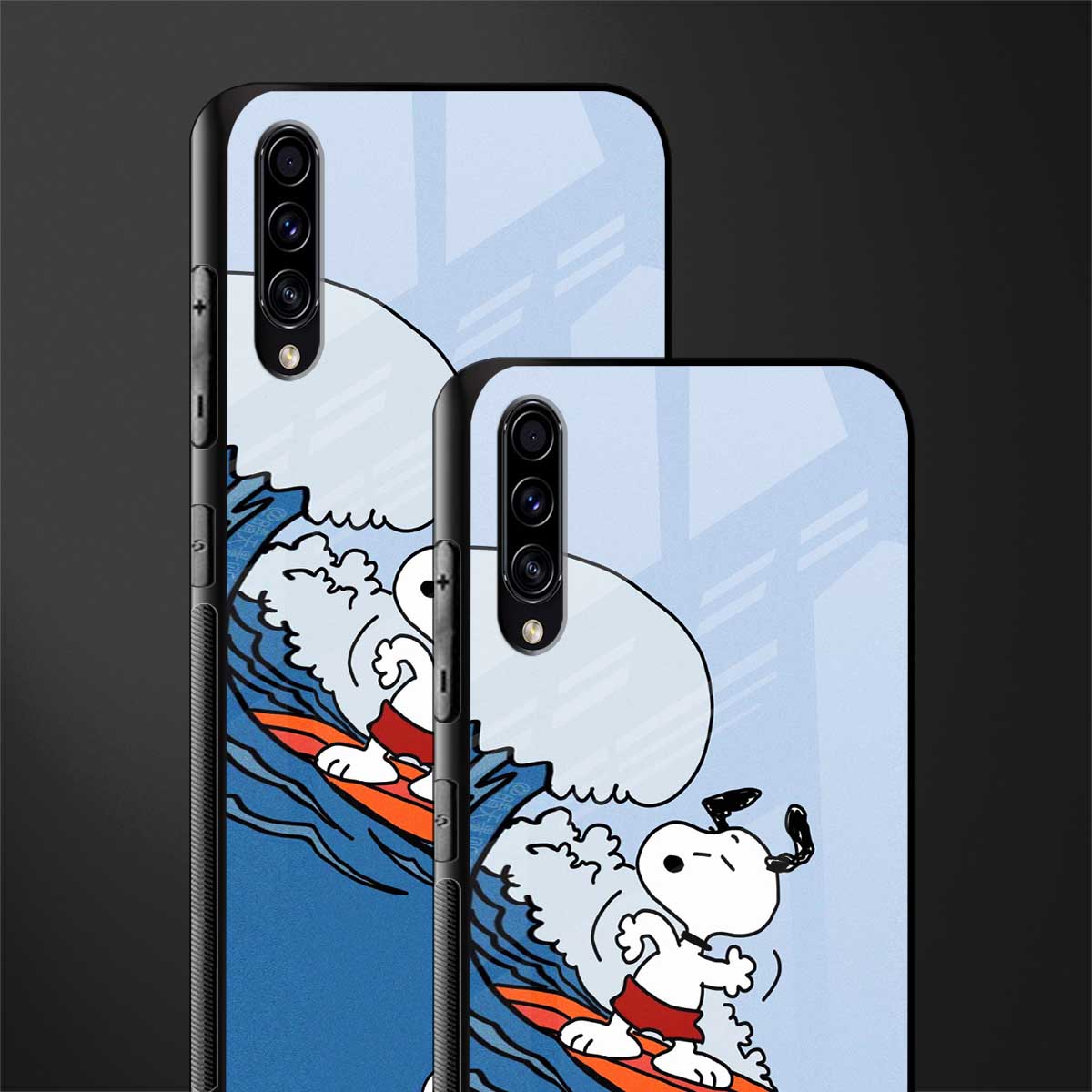 snoopy surfing glass case for samsung galaxy a30s image-2