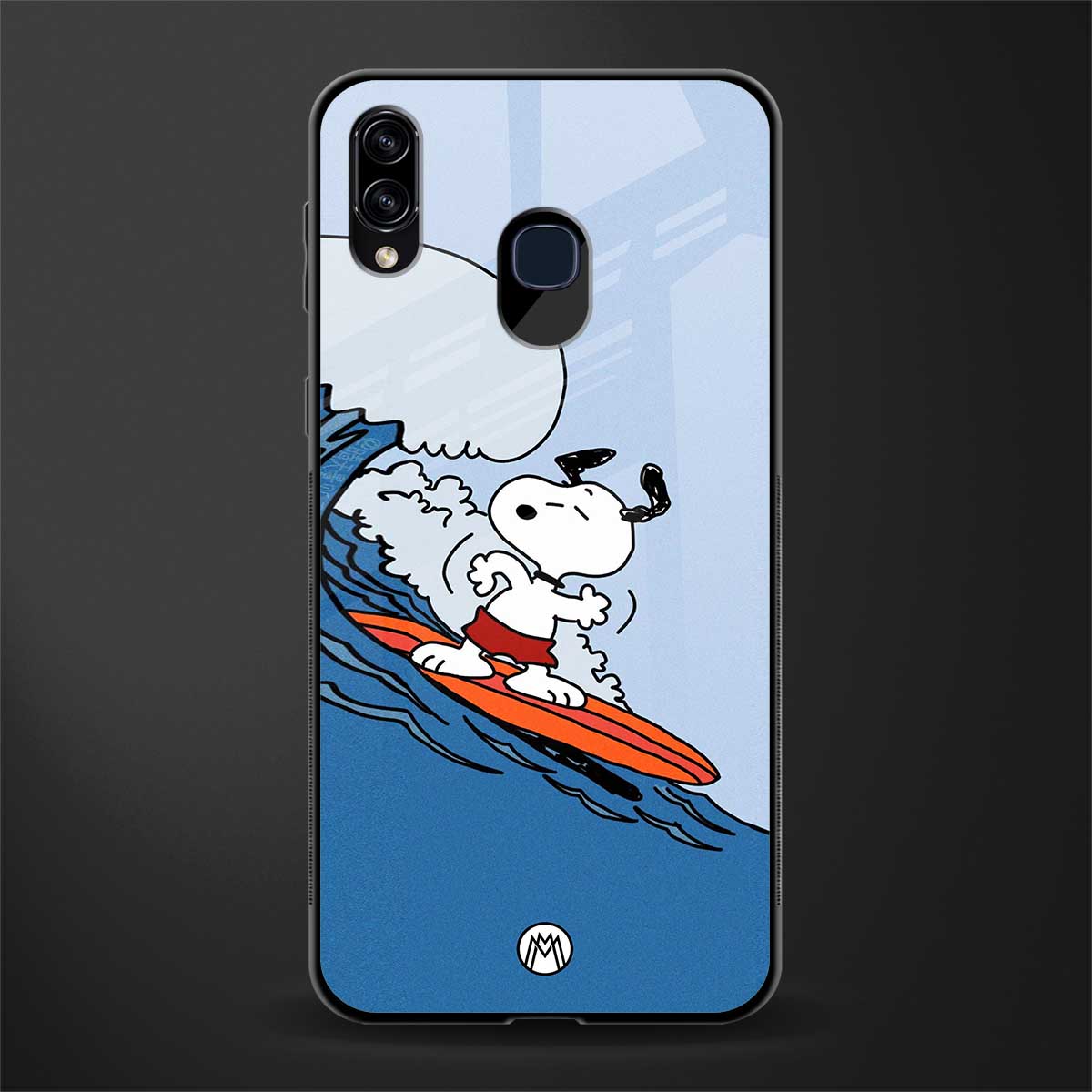 snoopy surfing glass case for samsung galaxy a20 image