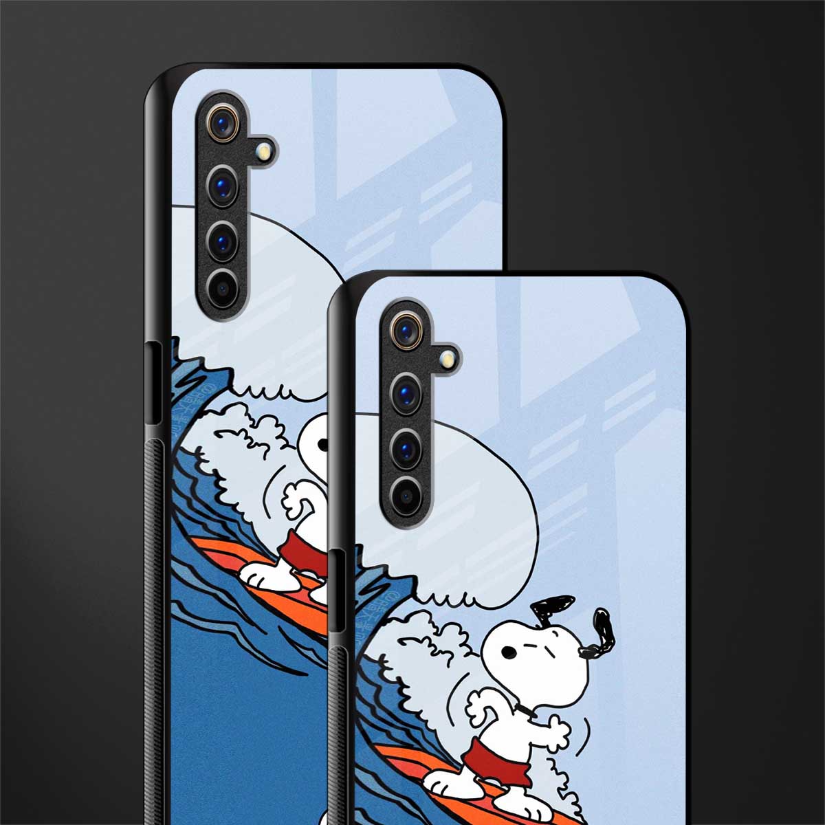 snoopy surfing glass case for realme 6 image-2