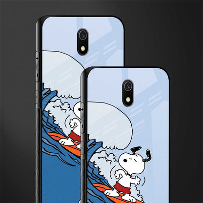 snoopy surfing glass case for redmi 8a image-2