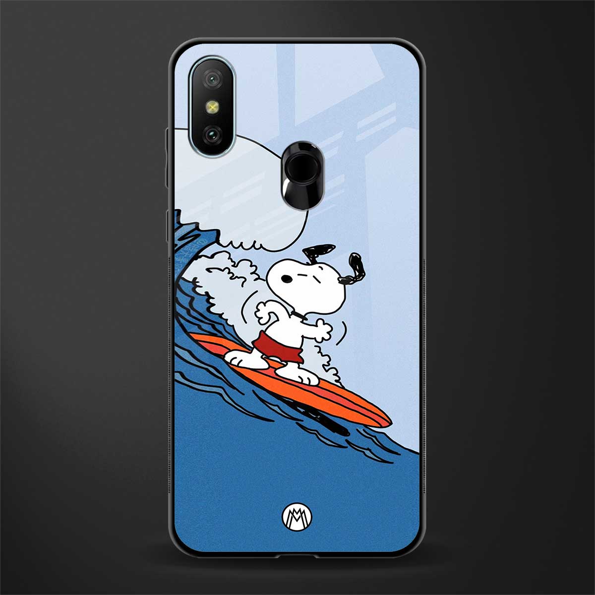 snoopy surfing glass case for redmi 6 pro image