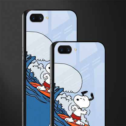 snoopy surfing glass case for oppo a3s image-2