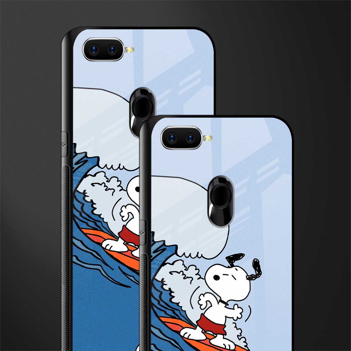 snoopy surfing glass case for oppo a7 image-2