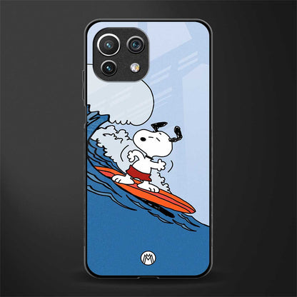 snoopy surfing glass case for mi 11 lite image