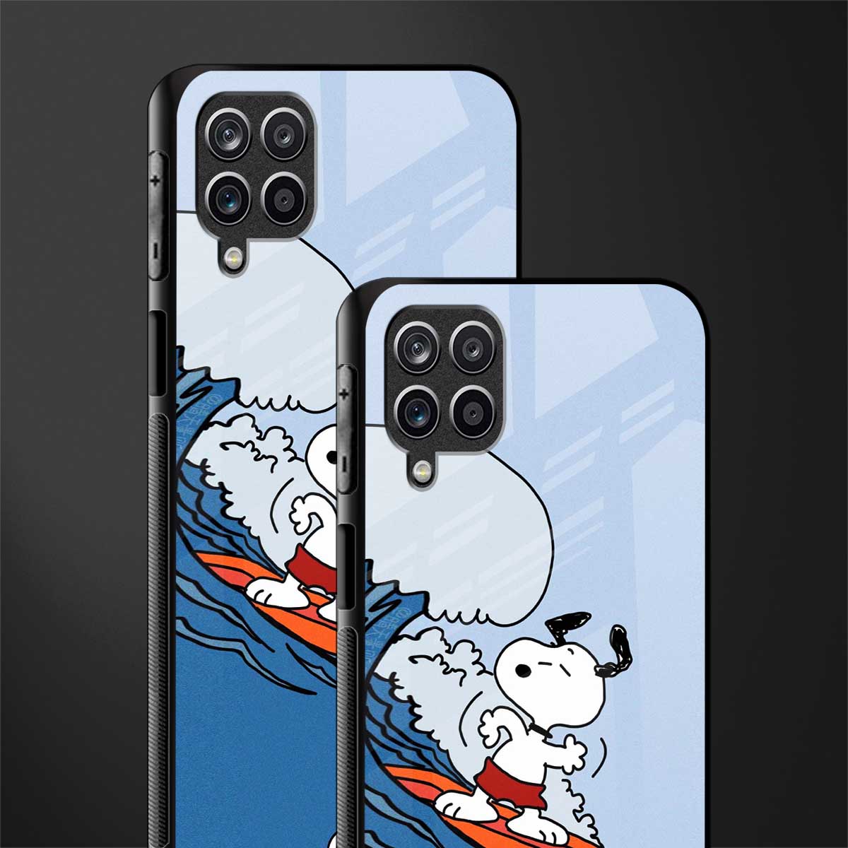 snoopy surfing back phone cover | glass case for samsung galaxy a22 4g